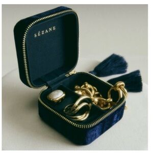 Sezane navy blue jewelry box & gift bag. New & unused.